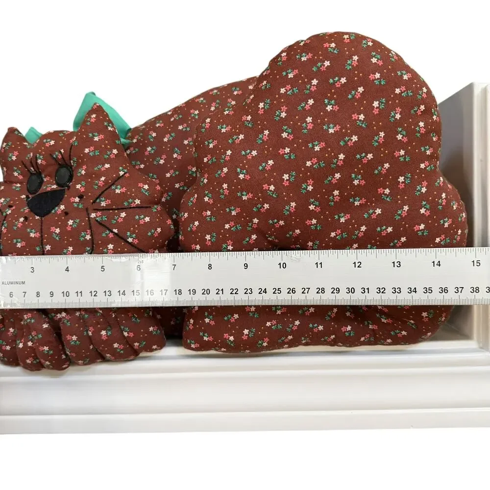 Handmade Cat Pillow Plush Calico Floral Brown Calico Fabric Shelf Sitter Retro